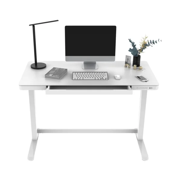 Giolio II Programmable Electric Adjustable Table (White/ Tempered Glass)