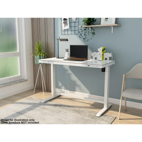 Giolio II Programmable Electric Adjustable Table (White/ Tempered Glass)