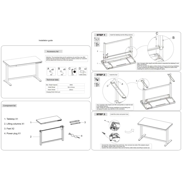 Giolio II Programmable Electric Adjustable Table (White/ Tempered Glass)